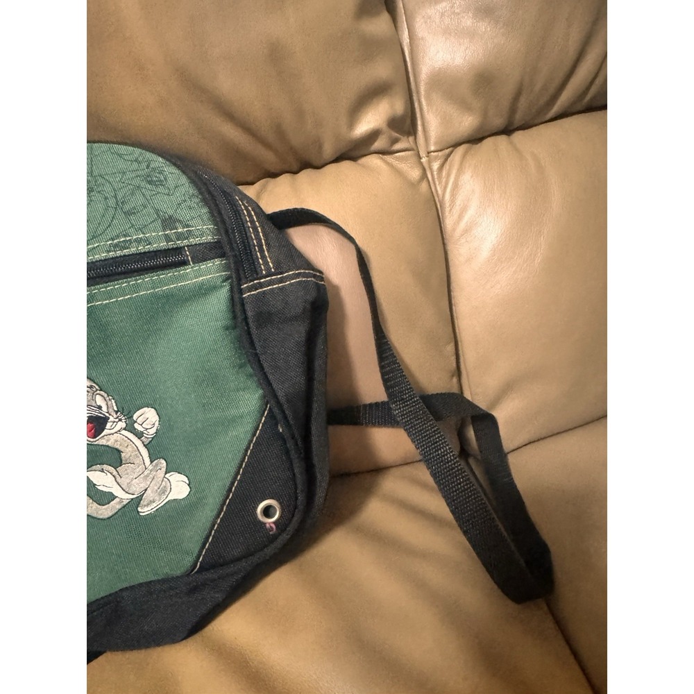 Vintage Looney Tunes Bugs Bunny Embroidered Green Backpack Purse Mini 1997 Black - Picture 5 of 15